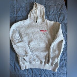 Gray Oversized White Fox Hoodie with Red Logo